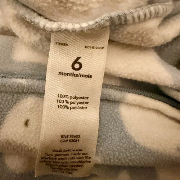 Carter's Light Blue and White Elephant Fleece Footed One-Piece - Picture 4 of 4